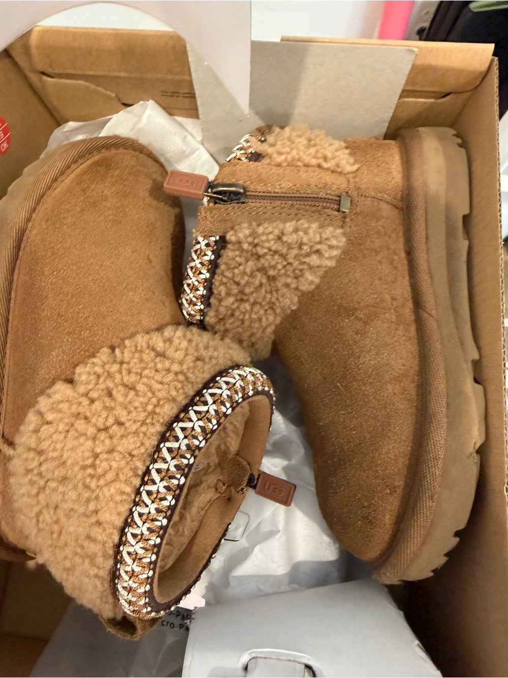 UGG Kids Shearling Cuff Boots - Chestnut